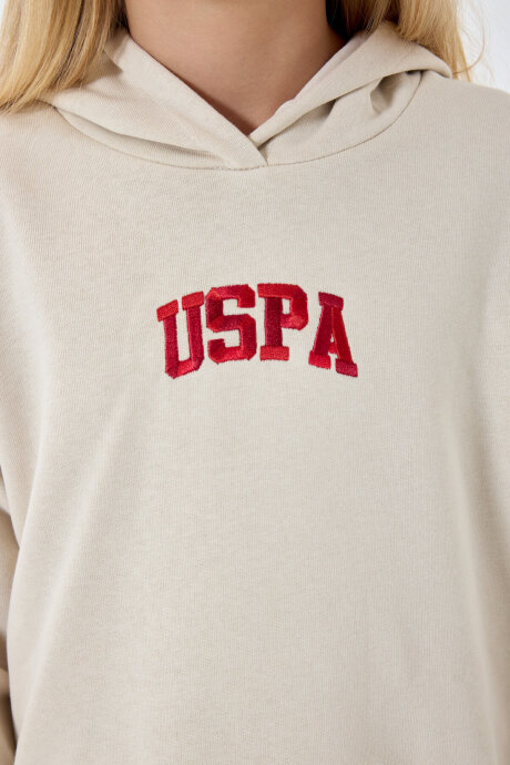 U.S. Polo Assn. Kız Çocuk Pamuklu Kapüşonlu Sargı Nakışlı Kışlık Regular Fit Krem Eşofman Takımı US1662-C-V1 (1)