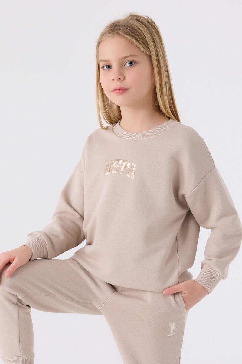 U.S. Polo Assn. Kız Çocuk Bisiklet Yaka Nakışlı Kışlık Regular Fit Krem Eşofman Takımı US1979-C-V3 - 2