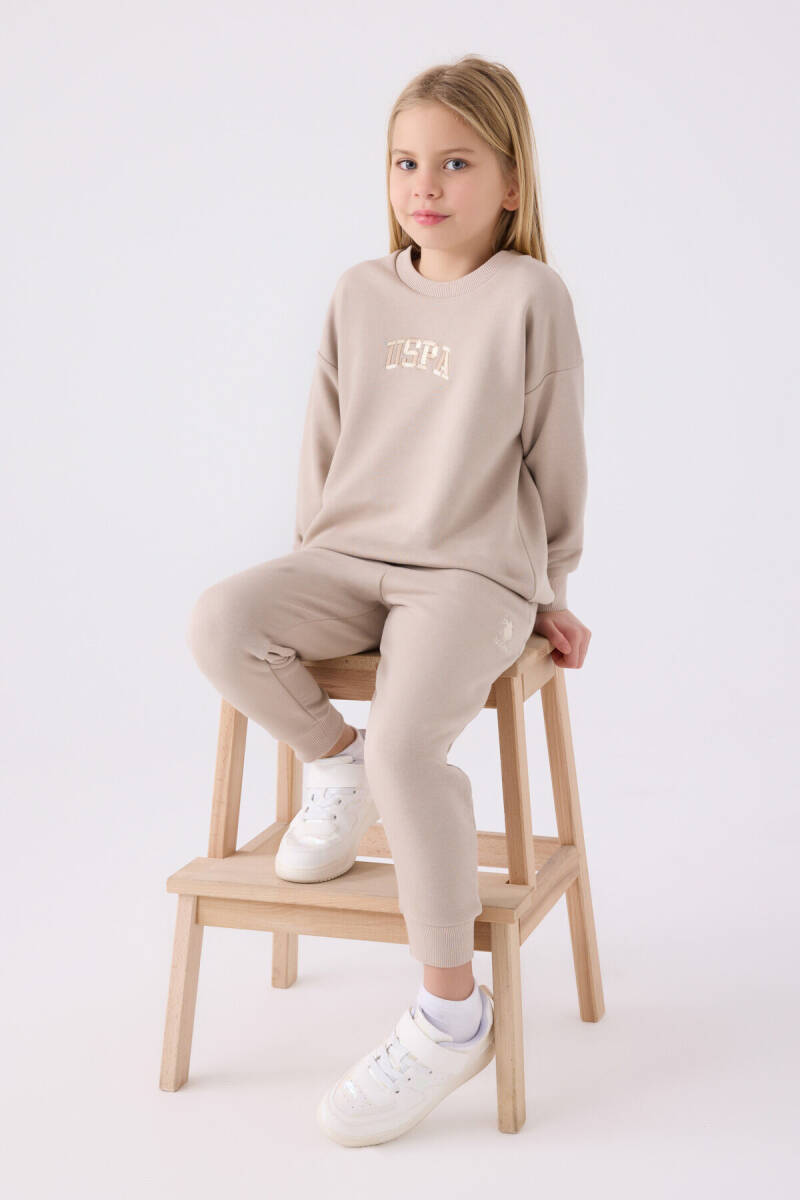 U.S. Polo Assn. Kız Çocuk Bisiklet Yaka Nakışlı Kışlık Regular Fit Krem Eşofman Takımı US1979-C-V3 - 3