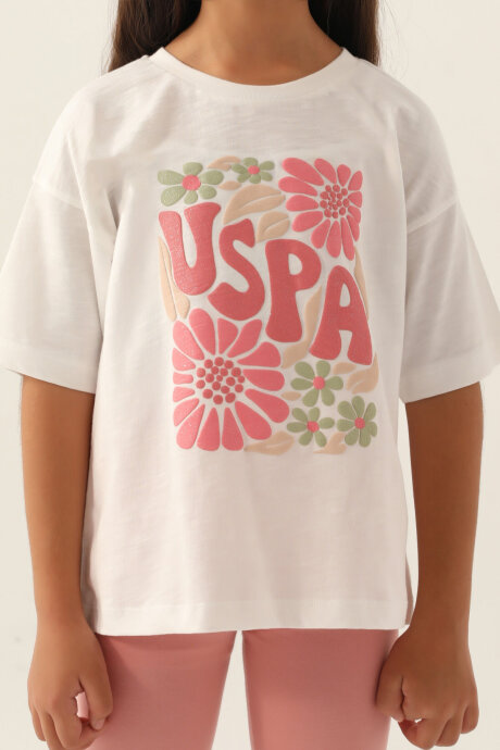 U.S. Polo Assn. Kız Çocuk Bisiklet Yaka Pigment Baskılı Yazlık Regular Fit Beyaz Kapri Takım US1800-C-V2 - 4