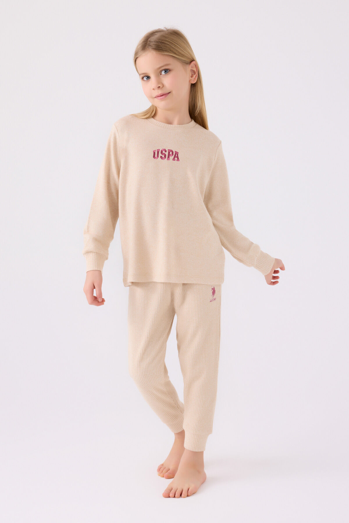 U.S. Polo Assn Kız Çocuk Krem Pijama Takımı
