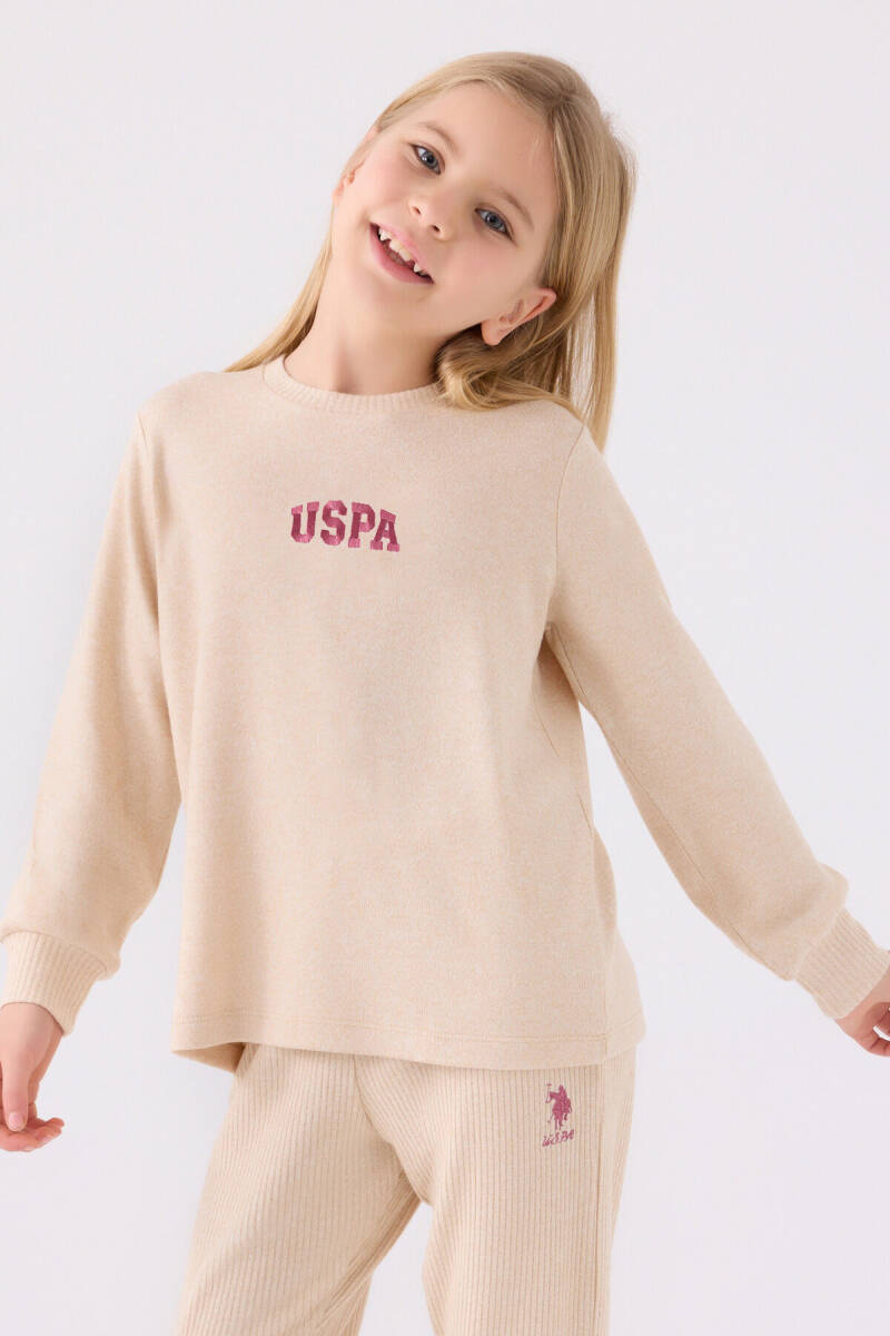 U.S. Polo Assn. Kız Çocuk Bisiklet Yaka Pigment Baskılı Kışlık Regular Fit Krem Pijama Takımı US1987-C-V1 - 2