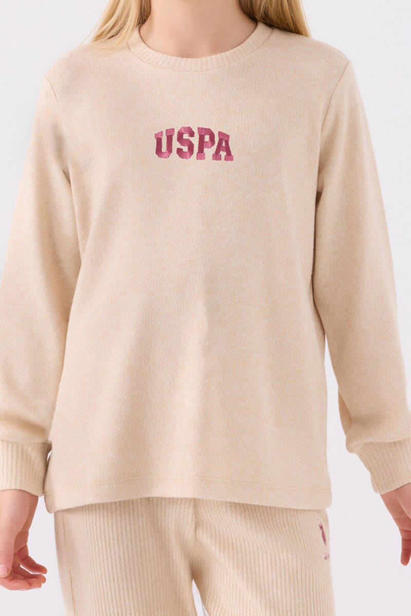 U.S. Polo Assn. Kız Çocuk Bisiklet Yaka Pigment Baskılı Kışlık Regular Fit Krem Pijama Takımı US1987-C-V1 - 4