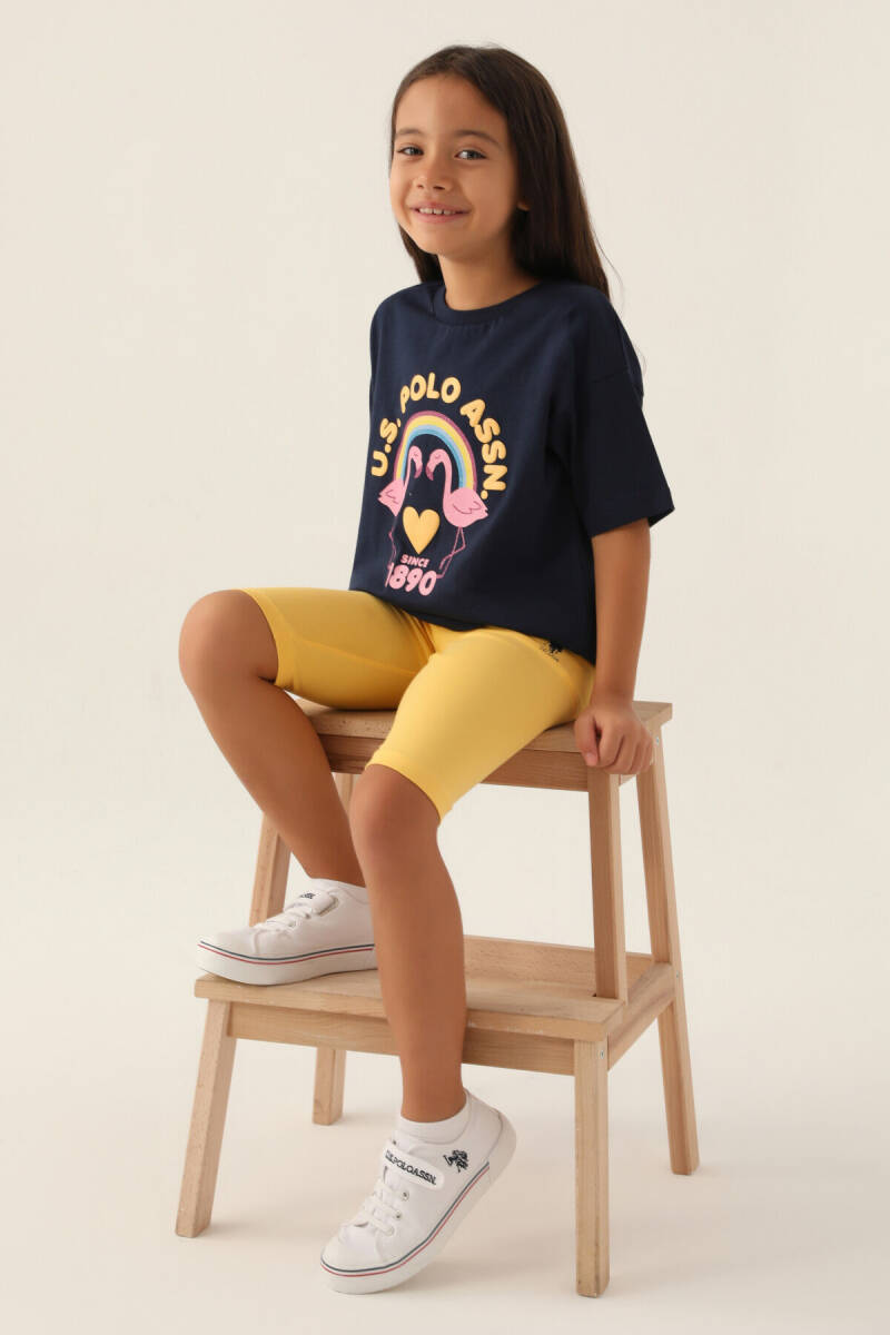 U.S. Polo Assn. Kız Çocuk Bisiklet Yaka Pigment Baskılı Yazlık Regular Fit Lacivert Bermuda Takım US1841-C-V1 - 2