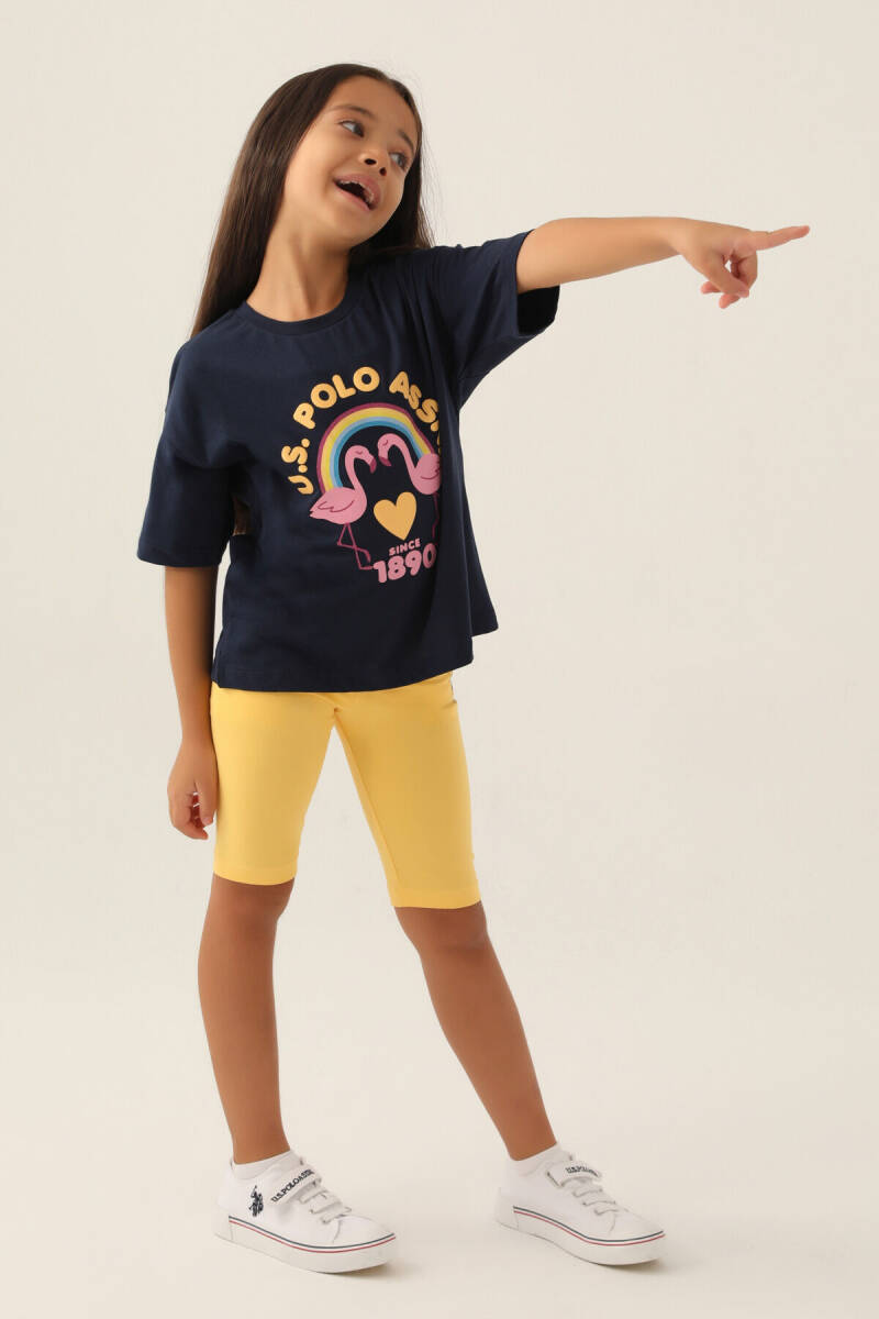 U.S. Polo Assn. Kız Çocuk Bisiklet Yaka Pigment Baskılı Yazlık Regular Fit Lacivert Bermuda Takım US1841-C-V1 - 3