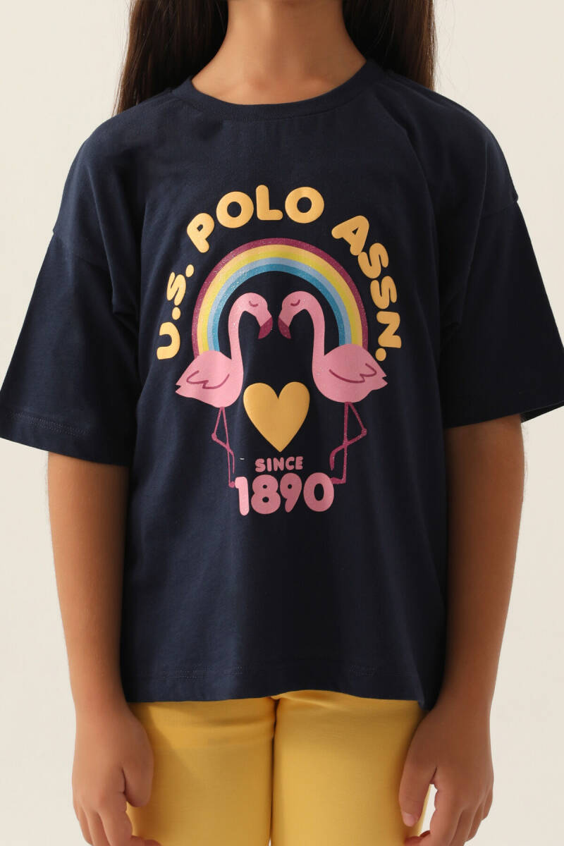 U.S. Polo Assn. Kız Çocuk Bisiklet Yaka Pigment Baskılı Yazlık Regular Fit Lacivert Bermuda Takım US1841-C-V1 - 4