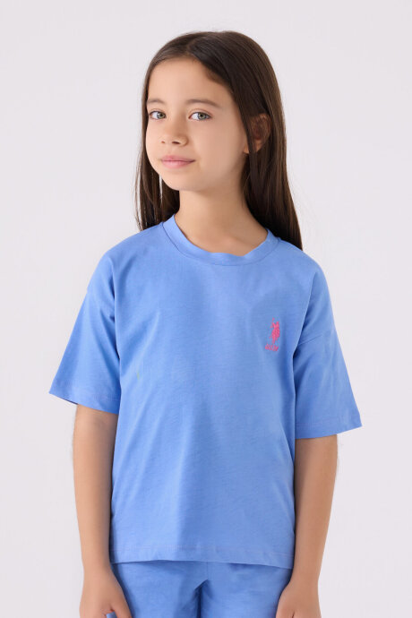 U.S. Polo Assn. Kız Çocuk Bisiklet Yaka Sargı Nakışlı Yazlık Regular Fit Mavi Bermuda Takım US1848-C-V51 - 2