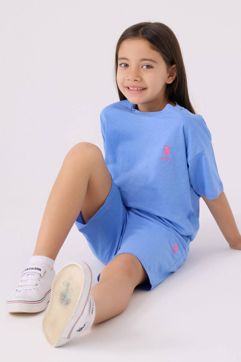 U.S. Polo Assn. Kız Çocuk Bisiklet Yaka Sargı Nakışlı Yazlık Regular Fit Mavi Bermuda Takım US1848-C-V51 - 3