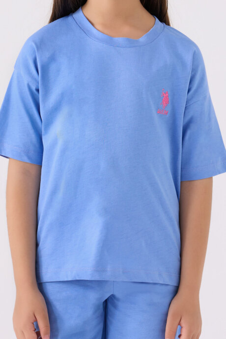 U.S. Polo Assn. Kız Çocuk Bisiklet Yaka Sargı Nakışlı Yazlık Regular Fit Mavi Bermuda Takım US1848-C-V51 - 4