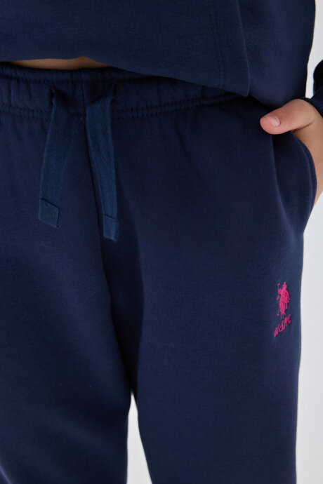 U.S. Polo Assn. Kız Çocuk Pamuklu Kapüşonlu Süzene Nakışlı Kışlık Regular Fit Mavi Eşofman Takımı US1601-C-V2 - 4