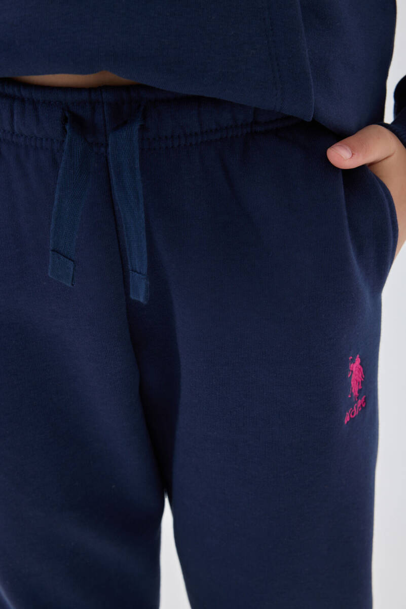 U.S. Polo Assn. Kız Çocuk Pamuklu Kapüşonlu Süzene Nakışlı Kışlık Regular Fit Mavi Eşofman Takımı US1601-C-V2 - 4