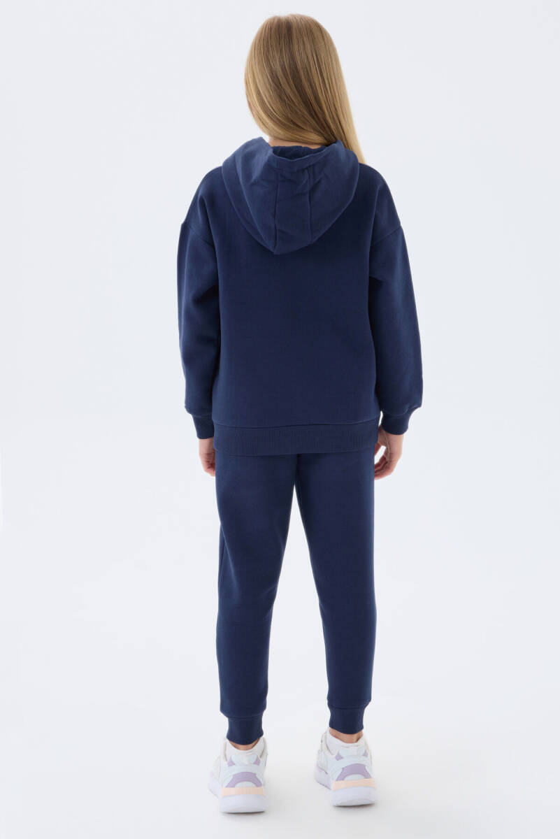U.S. Polo Assn. Kız Çocuk Pamuklu Kapüşonlu Süzene Nakışlı Kışlık Regular Fit Mavi Eşofman Takımı US1601-C-V2 - 5