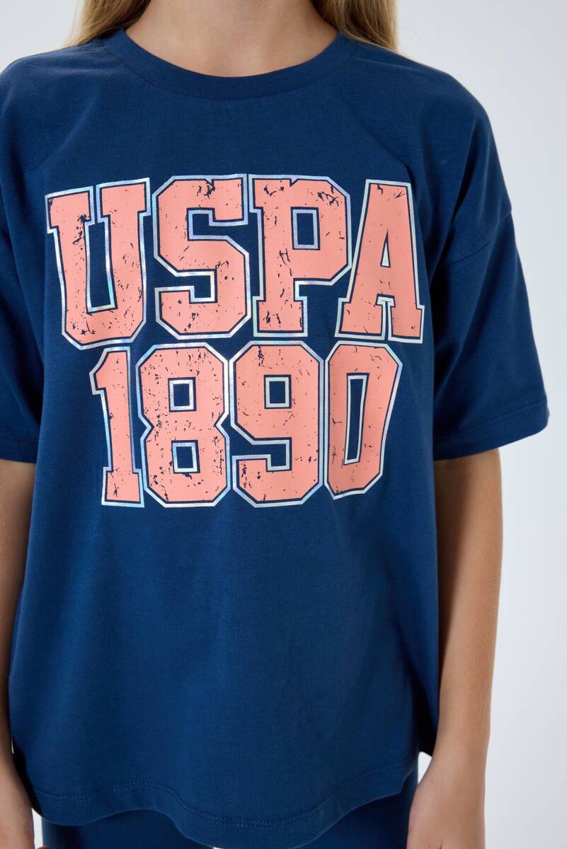 U.S. Polo Assn. Kız Çocuk Bisiklet Yaka Nakışlı Yazlık Relaxed Fit Lacivert Tayt Takım US2523-C-V2 - 3