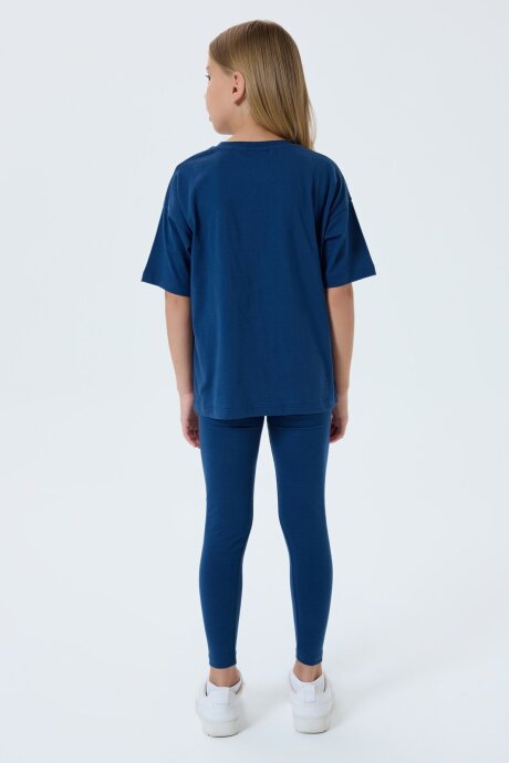 U.S. Polo Assn. Kız Çocuk Bisiklet Yaka Nakışlı Yazlık Relaxed Fit Lacivert Tayt Takım US2523-C-V2 - 4