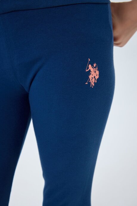 U.S. Polo Assn. Kız Çocuk Bisiklet Yaka Nakışlı Yazlık Relaxed Fit Lacivert Tayt Takım US2523-C-V2 - 5