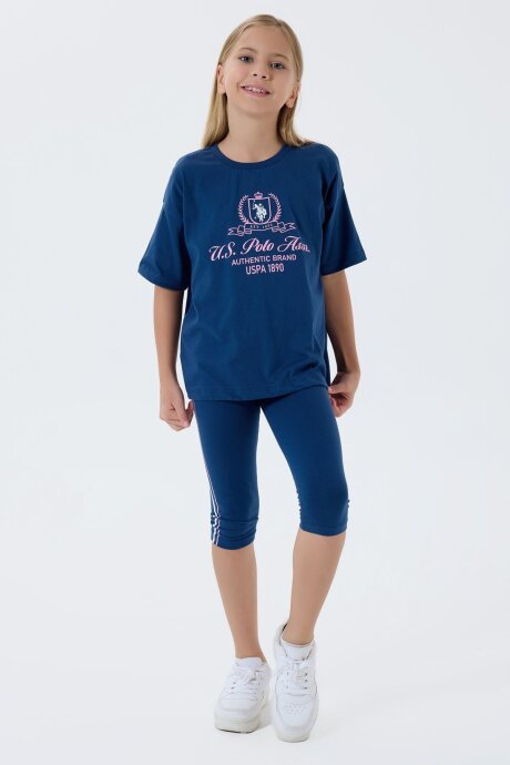 U.S. Polo Assn. Kız Çocuk Bisiklet Yaka Nakışlı Yazlık Relaxed Fit Lacivert Tayt Takım US2500-C-V1 (1)
