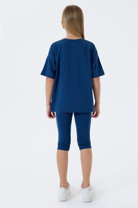 U.S. Polo Assn. Kız Çocuk Bisiklet Yaka Nakışlı Yazlık Relaxed Fit Lacivert Tayt Takım US2500-C-V1 - 4