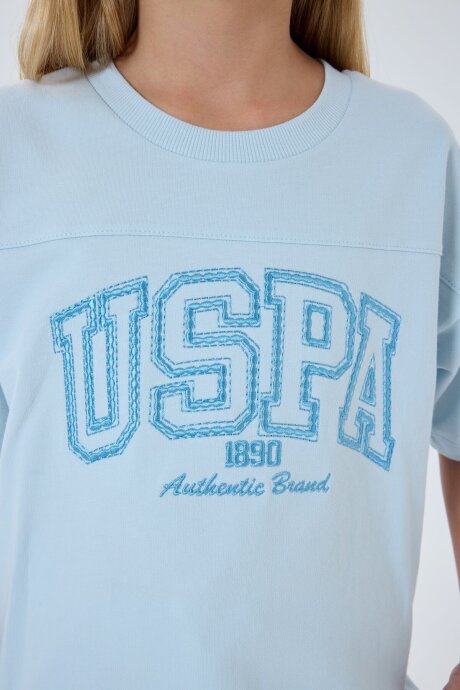 U.S. Polo Assn. Kız Çocuk Bisiklet Yaka Nakışlı Yazlık Regular Fit Mavi Bermuda Takım US2527-C-V3 (1)