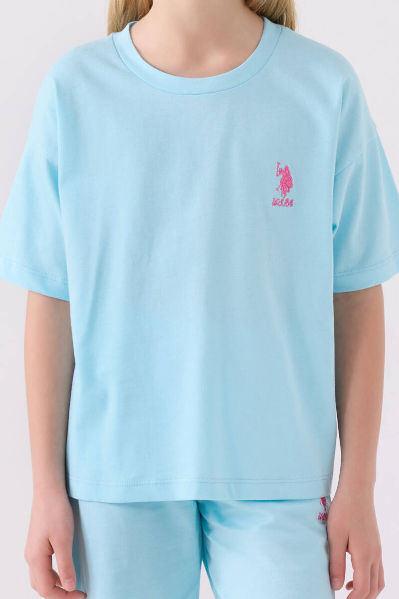 U.S. Polo Assn. Kız Çocuk Bisiklet Yaka Sargı Nakışlı Yazlık Regular Fit Mavi Bermuda Takım US1848-C-V4 - 4