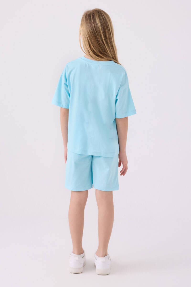 U.S. Polo Assn. Kız Çocuk Bisiklet Yaka Sargı Nakışlı Yazlık Regular Fit Mavi Bermuda Takım US1848-C-V4 - 5