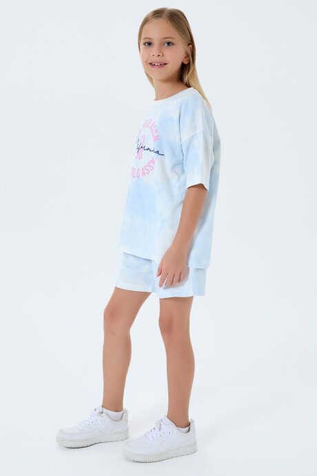 U.S. Polo Assn. Kız Çocuk Bisiklet Yaka Nakışlı Yazlık Regular Fit Mavi Şort Takım US2514-C-V1 - 5