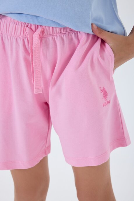 U.S. Polo Assn. Kız Çocuk %100 Pamuk Bisiklet Yaka Nakışlı Yazlık Regular Fit Mavi Şort Takım US2512-C-V1 - 3