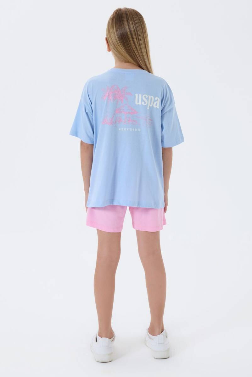 U.S. Polo Assn. Kız Çocuk %100 Pamuk Bisiklet Yaka Nakışlı Yazlık Regular Fit Mavi Şort Takım US2512-C-V1 - 4