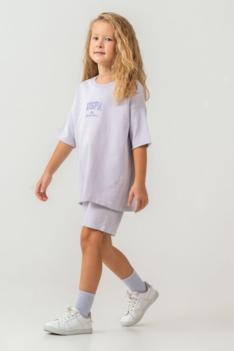 U.S. Polo Assn. Kız Çocuk Bisiklet Yaka Nakışlı Yazlık Regular Fit Pembe Bermuda Takım US2530-C-V1 (1)