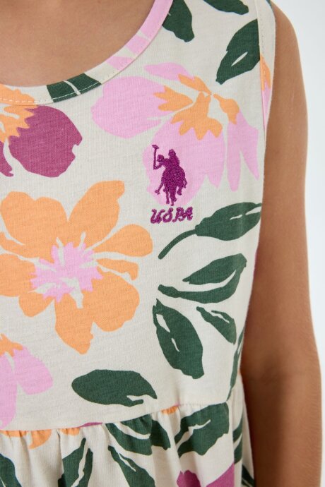 U.S. Polo Assn. Kız Çocuk %100 Pamuk Bisiklet Yaka Nakışlı Yazlık Relaxed Fit Mor Elbise US2505-C-V1 - 3