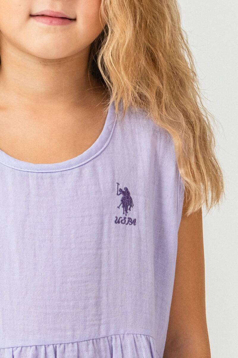 U.S. Polo Assn. Kız Çocuk %100 Pamuk Bisiklet Yaka Nakışlı Yazlık Relaxed Fit Mor Gecelik US2518-C-V1 - 3