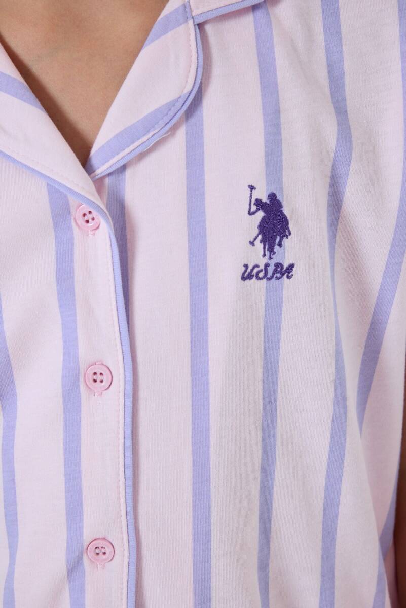 U.S. Polo Assn. Kız Çocuk %100 Pamuk Gömlek Yaka Nakışlı Yazlık Relaxed Fit Mor Pijama Takımı US2533-C-V1 - 3