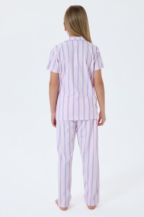 U.S. Polo Assn. Kız Çocuk %100 Pamuk Gömlek Yaka Nakışlı Yazlık Relaxed Fit Mor Pijama Takımı US2533-C-V1 - 4