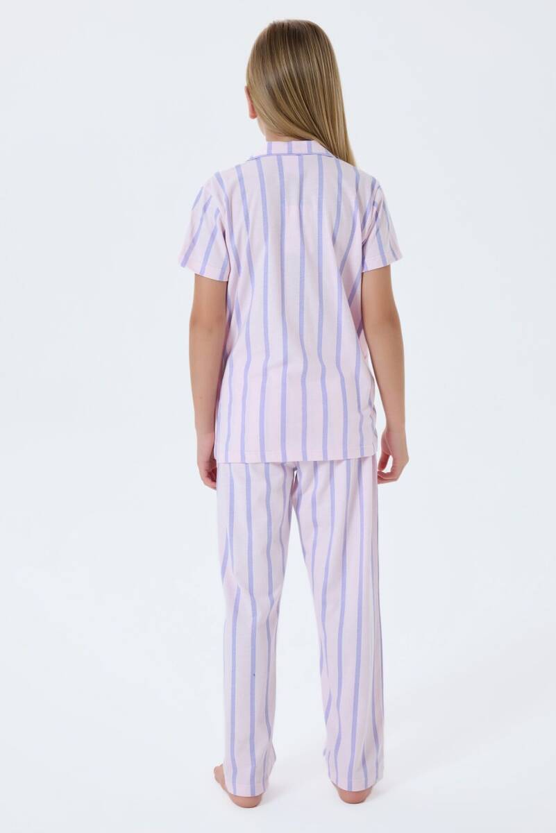 U.S. Polo Assn. Kız Çocuk %100 Pamuk Gömlek Yaka Nakışlı Yazlık Relaxed Fit Mor Pijama Takımı US2533-C-V1 - 4