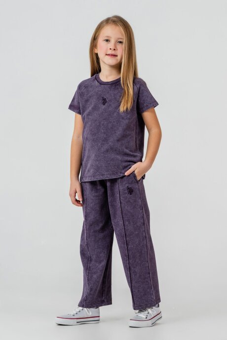 U.S. Polo Assn. Kız Çocuk Bisiklet Yaka Nakışlı Yazlık Regular Fit Mor Pijama Takımı US2529-C-V4