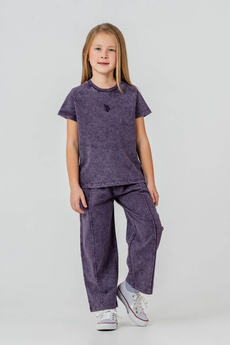 U.S. Polo Assn. Kız Çocuk %100 Pamuk Bisiklet Yaka Nakışlı Yazlık Regular Fit Mor Pijama Takımı US2529-C-V4 - 2
