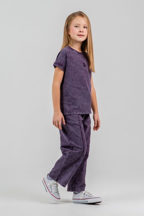 U.S. Polo Assn. Kız Çocuk %100 Pamuk Bisiklet Yaka Nakışlı Yazlık Regular Fit Mor Pijama Takımı US2529-C-V4 - 5