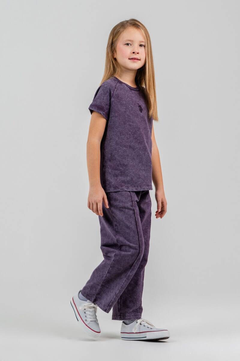 U.S. Polo Assn. Kız Çocuk %100 Pamuk Bisiklet Yaka Nakışlı Yazlık Regular Fit Mor Pijama Takımı US2529-C-V4 - 5