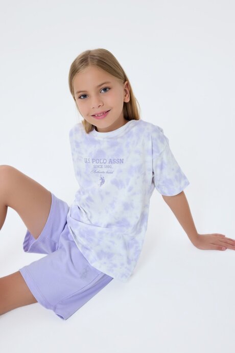U.S. Polo Assn. Kız Çocuk Bisiklet Yaka Nakışlı Yazlık Regular Fit Mor Şort Takım US2520-C-V2