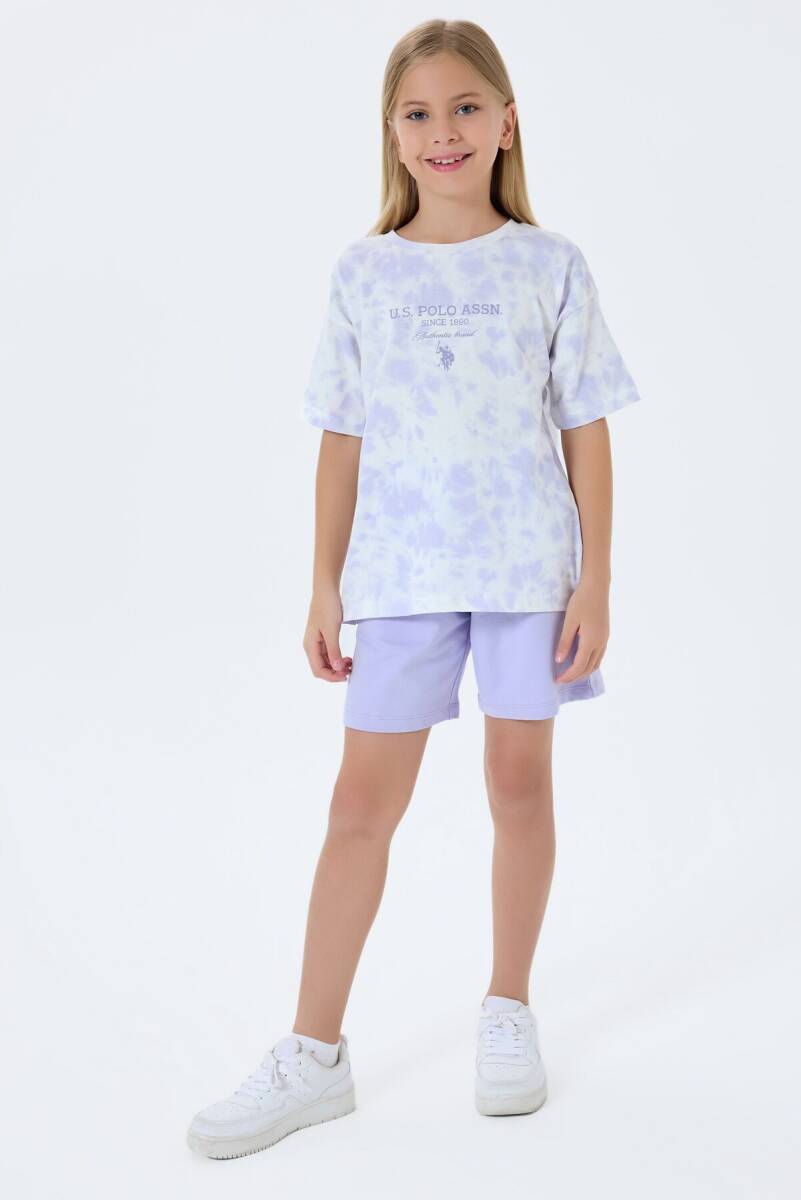 U.S. Polo Assn. Kız Çocuk %100 Pamuk Bisiklet Yaka Nakışlı Yazlık Regular Fit Mor Şort Takım US2520-C-V2 - 2