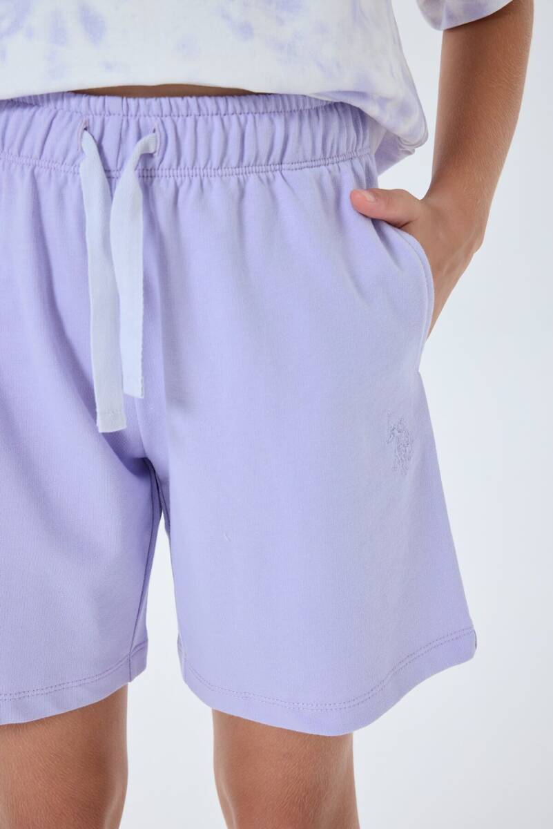 U.S. Polo Assn. Kız Çocuk %100 Pamuk Bisiklet Yaka Nakışlı Yazlık Regular Fit Mor Şort Takım US2520-C-V2 - 3