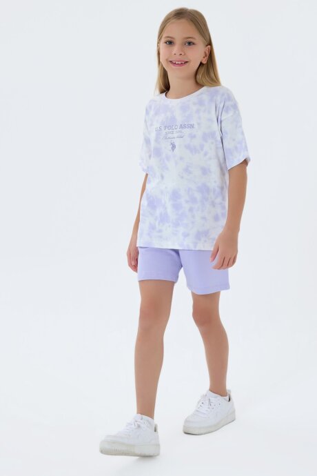 U.S. Polo Assn. Kız Çocuk %100 Pamuk Bisiklet Yaka Nakışlı Yazlık Regular Fit Mor Şort Takım US2520-C-V2 - 5