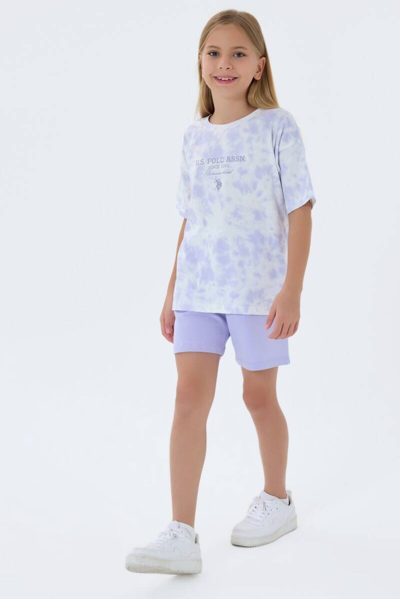 U.S. Polo Assn. Kız Çocuk %100 Pamuk Bisiklet Yaka Nakışlı Yazlık Regular Fit Mor Şort Takım US2520-C-V2 - 5