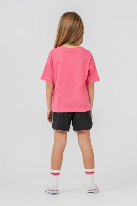 U.S. Polo Assn. Kız Çocuk %100 Pamuk Bisiklet Yaka Nakışlı Yazlık Regular Fit Pembe Şort Takım US2522-C-V1 - 3