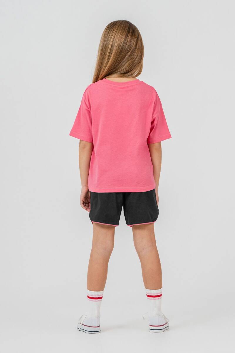 U.S. Polo Assn. Kız Çocuk %100 Pamuk Bisiklet Yaka Nakışlı Yazlık Regular Fit Pembe Şort Takım US2522-C-V1 - 3