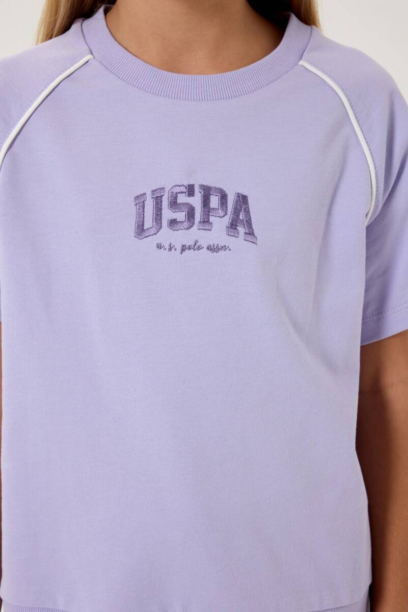 U.S. Polo Assn. Kız Çocuk %100 Pamuk Bisiklet Yaka Nakışlı Yazlık Regular Fit Mor Şort Takım US2528-C-V3 - 3