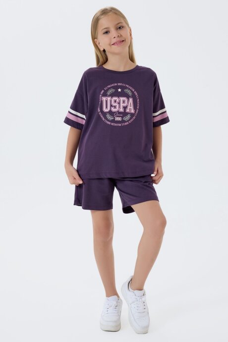 U.S. Polo Assn. Kız Çocuk Bisiklet Yaka Nakışlı Yazlık Regular Fit Mor Şort Takım US2501-C-V2