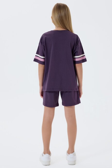 U.S. Polo Assn. Kız Çocuk %100 Pamuk Bisiklet Yaka Nakışlı Yazlık Regular Fit Mor Şort Takım US2501-C-V2 - 4
