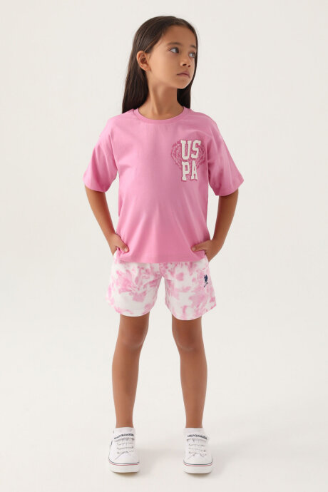 U.S. Polo Assn. Kız Çocuk Bisiklet Yaka Pigment Baskılı Yazlık Regular Fit Mor Şort Takım US1820-C-V1