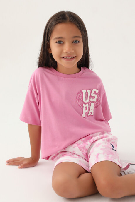U.S. Polo Assn. Kız Çocuk Pamuklu Bisiklet Yaka Pigment Baskılı Yazlık Regular Fit Mor Şort Takım US1820-C-V1 - 3