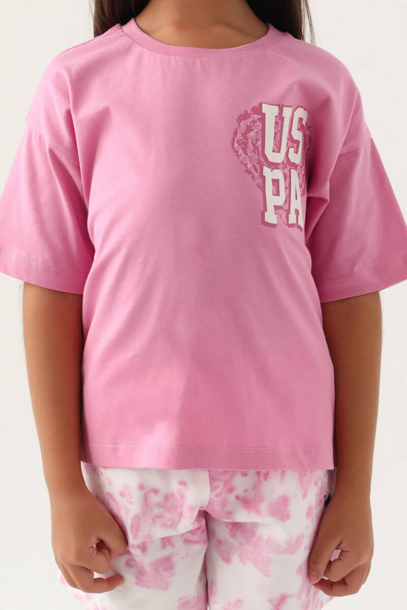 U.S. Polo Assn. Kız Çocuk Pamuklu Bisiklet Yaka Pigment Baskılı Yazlık Regular Fit Mor Şort Takım US1820-C-V1 - 4